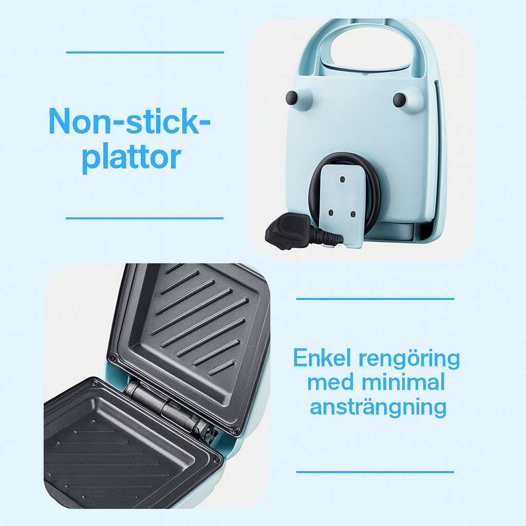 Multifunktionell Smörgåsgrill med Non-Stick & Snabb Uppvärmning