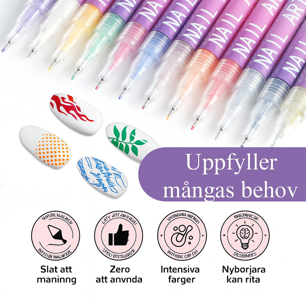 Nagelpennor 12 Färger – Enkel Nail Art med Skarpa Detaljer