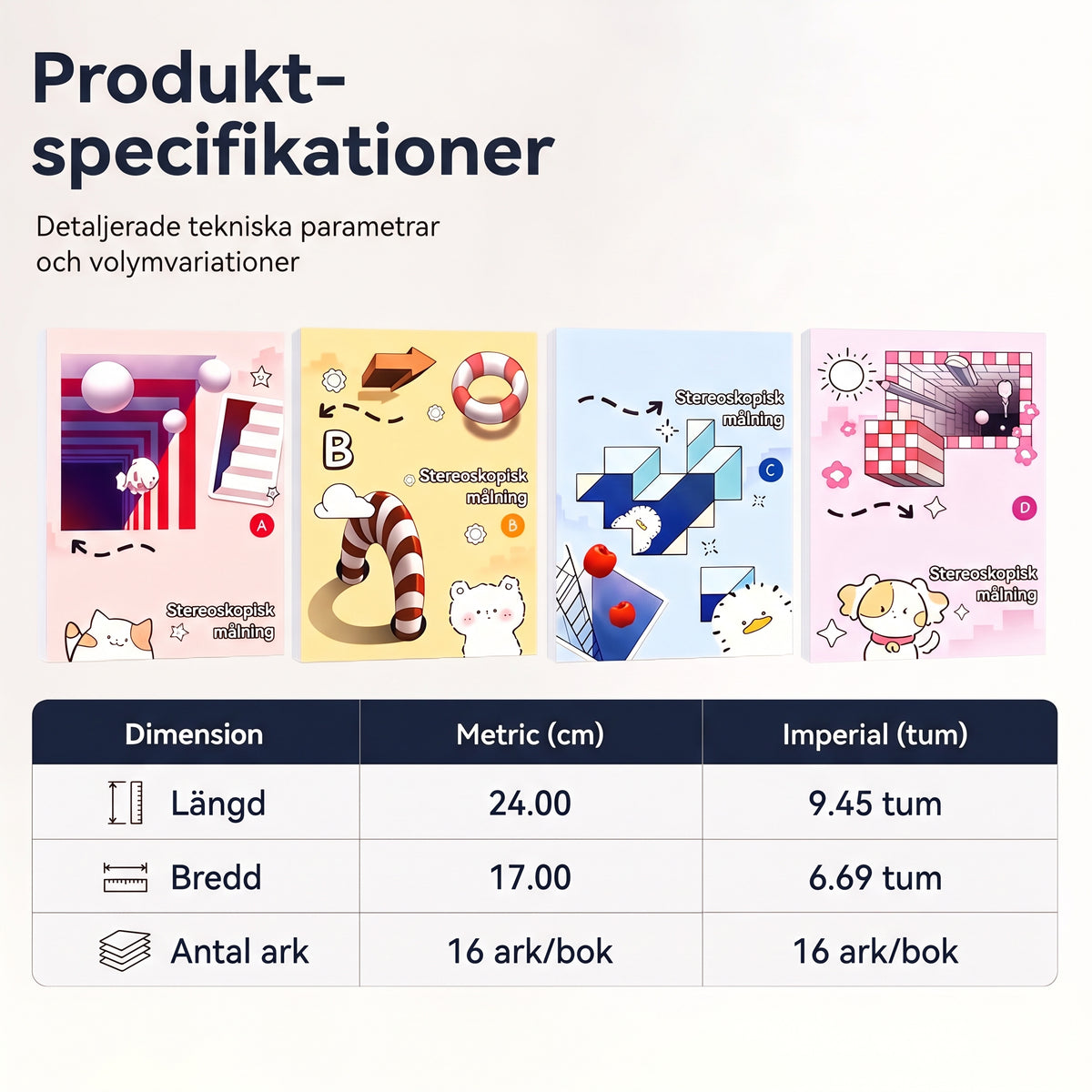3D-stereoskopisk målar- och aktivitetsbok för barn med roliga färgläggnings- och klippuppgifter