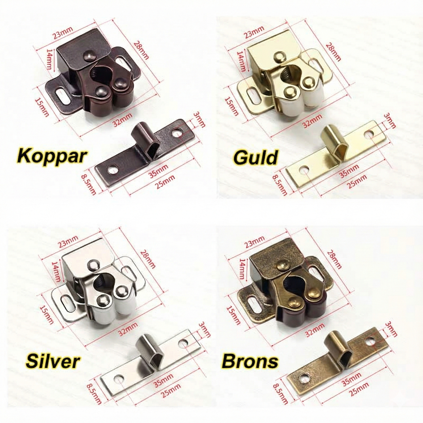 Tystgående Rullsnäppare i Rostfritt Stål för Skåp och Luckor