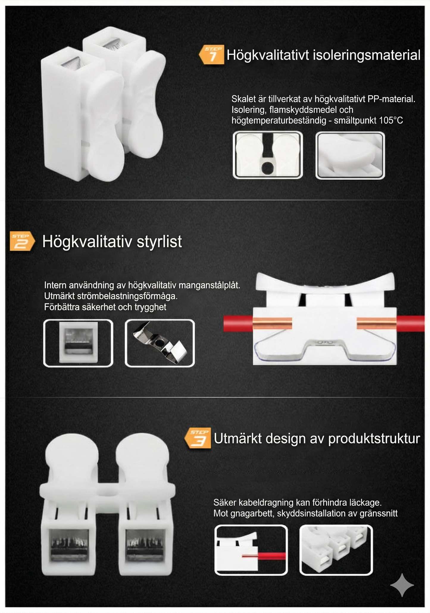 Snabbkoppling för Kabel (0.5-1.5 mm²) – Verktygsfri Skarvklämma med Tryckfunktion