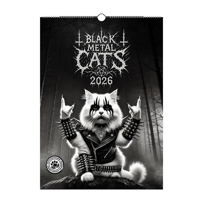 Väggkalender 2026 med Black Metal-Katter & Svartvit Konst