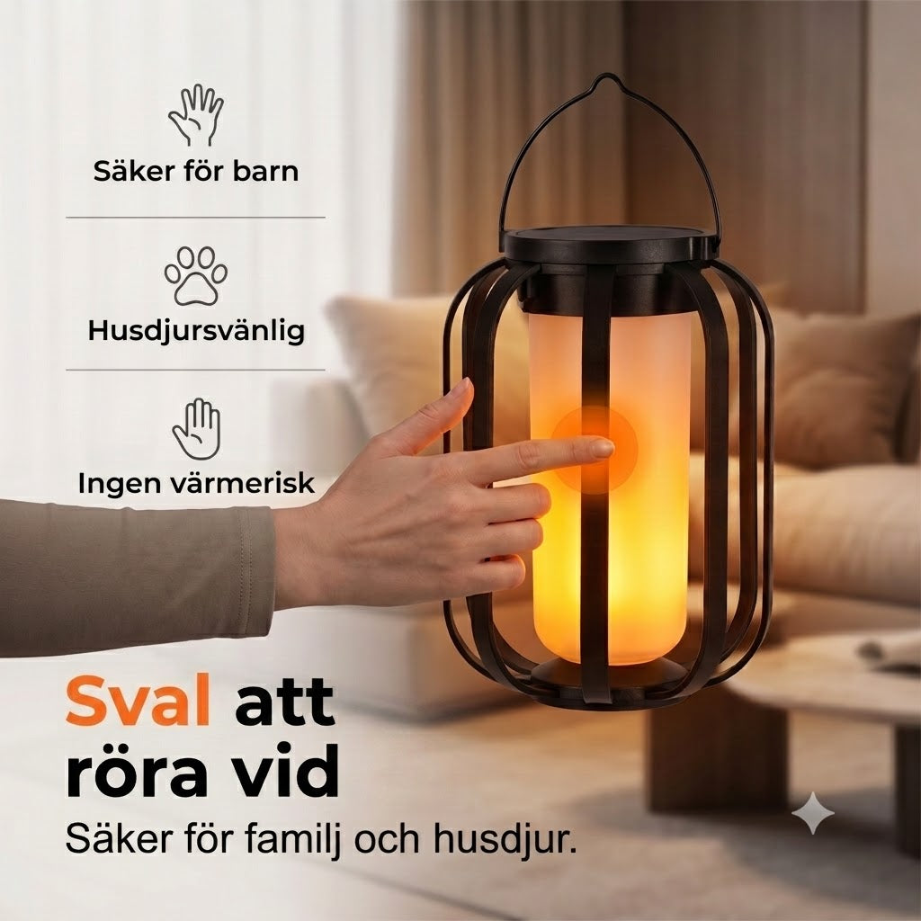 Solcellsdriven Lykta med Flammeffekt – Vattentät och Automatisk Utomhusbelysning