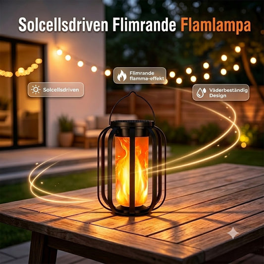 Solcellsdriven Lykta med Flammeffekt – Vattentät och Automatisk Utomhusbelysning