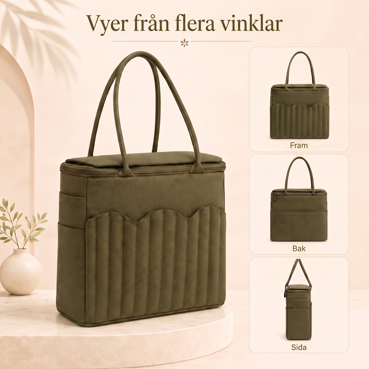 Praktisk garnväska i slitstark canvas med smarta fack för stickor och sax