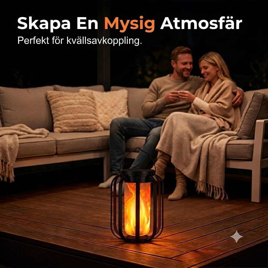Solcellsdriven Lykta med Flammeffekt – Vattentät och Automatisk Utomhusbelysning