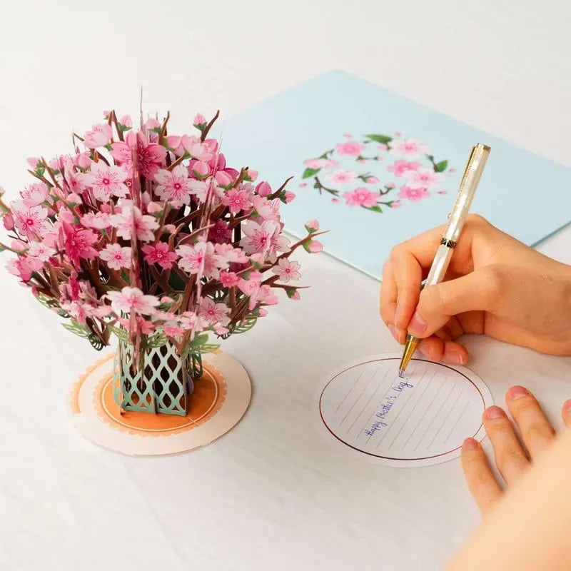 3D Pop-Up Kort Körsbärsblommor – Handgjort Alla Hjärtans Dag-kort