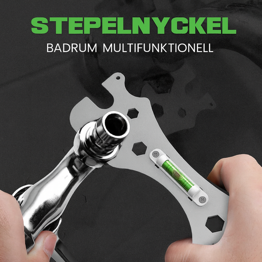 Universell multinyckel i rostfritt stål med vattenpass och mätningsfunktion