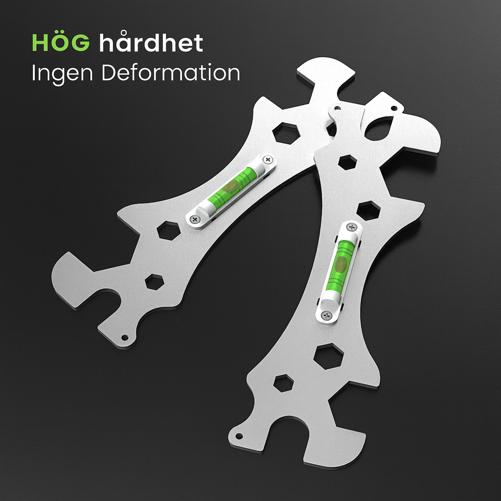 Universell multinyckel i rostfritt stål med vattenpass och mätningsfunktion