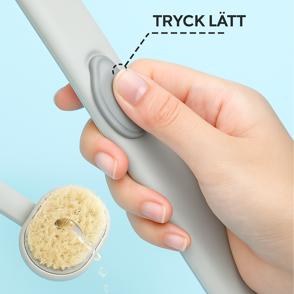 Ryggborste med inbyggd tvåldispenser