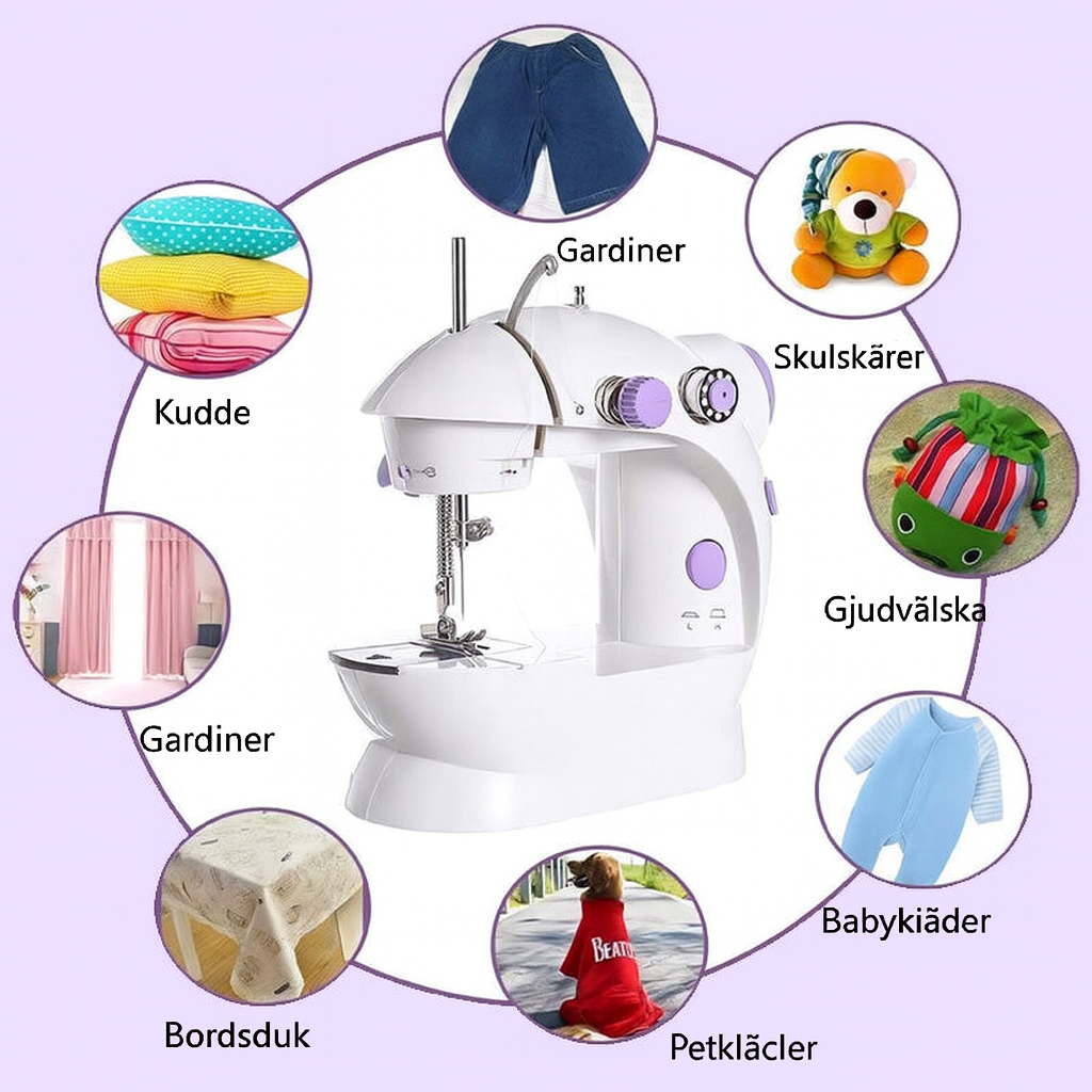 Mini elektrisk symaskin med dubbel tråd och justerbar hastighet