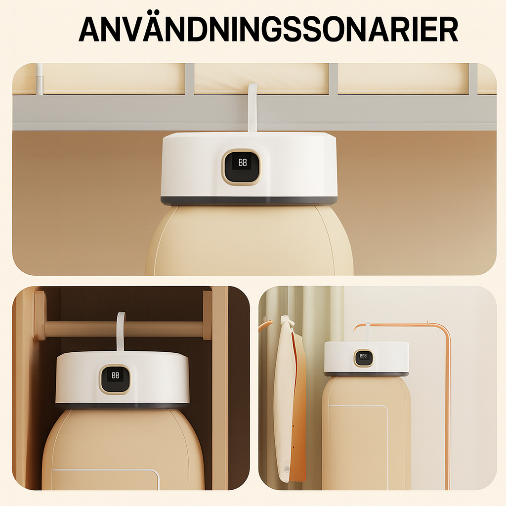 Vikbar portabel klädtork med 360° varmluft och tyst drift