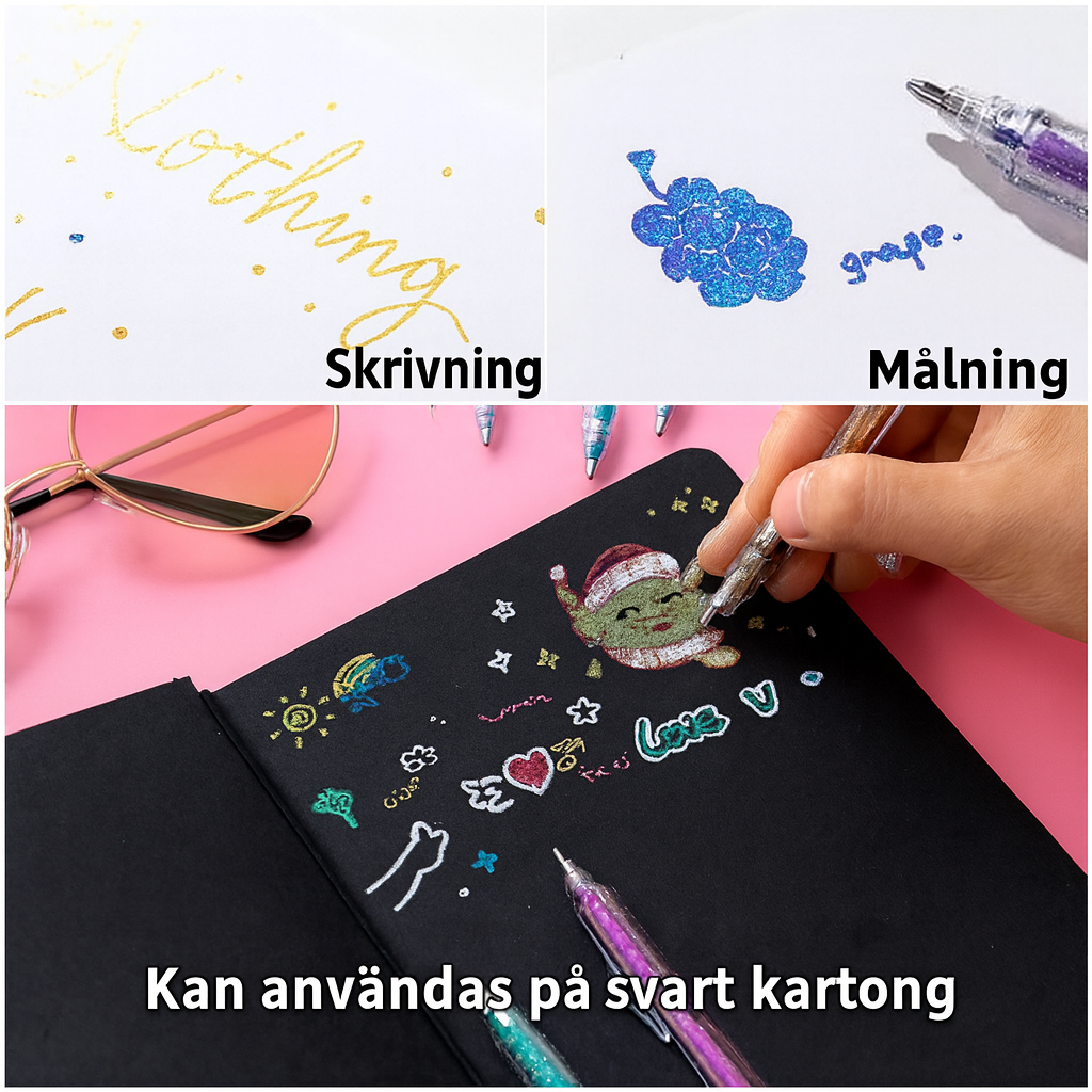 Glittergelpennor för kreativt skrivande och färgläggning