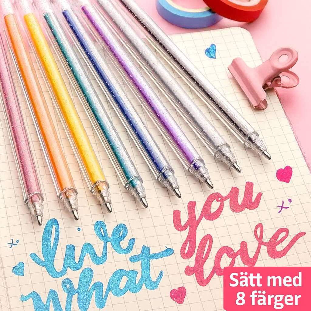 Glittergelpennor för kreativt skrivande och färgläggning