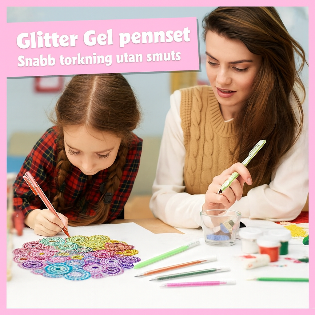 Glittergelpennor för kreativt skrivande och färgläggning