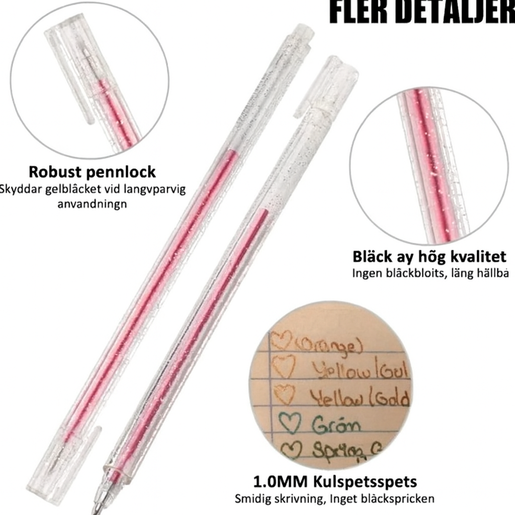 Glittergelpennor för kreativt skrivande och färgläggning
