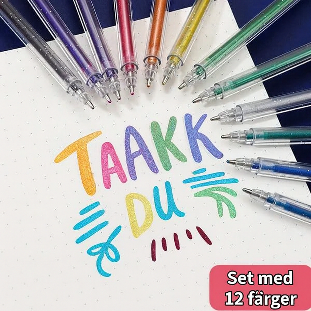 Glittergelpennor för kreativt skrivande och färgläggning