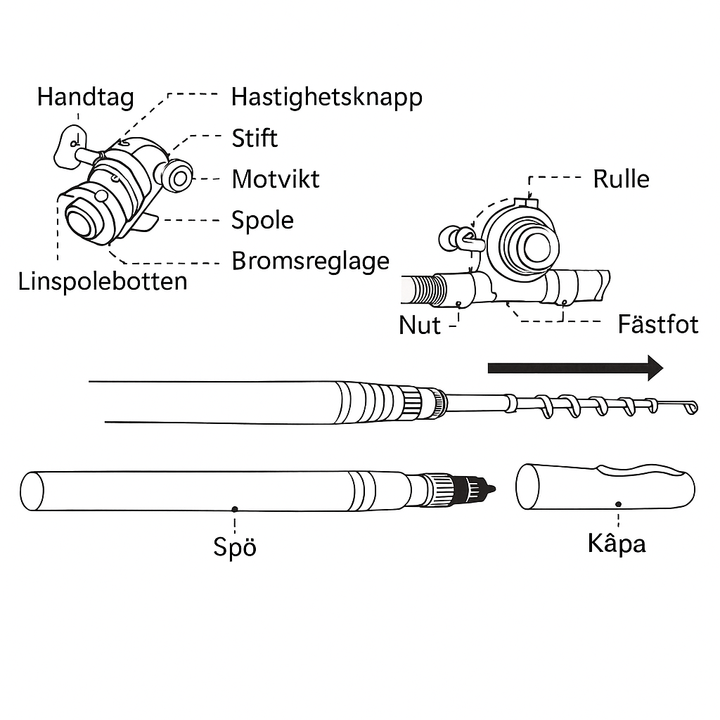 Portabelt Fickfiskespö med Metallrulle & Hög Hållbarhet