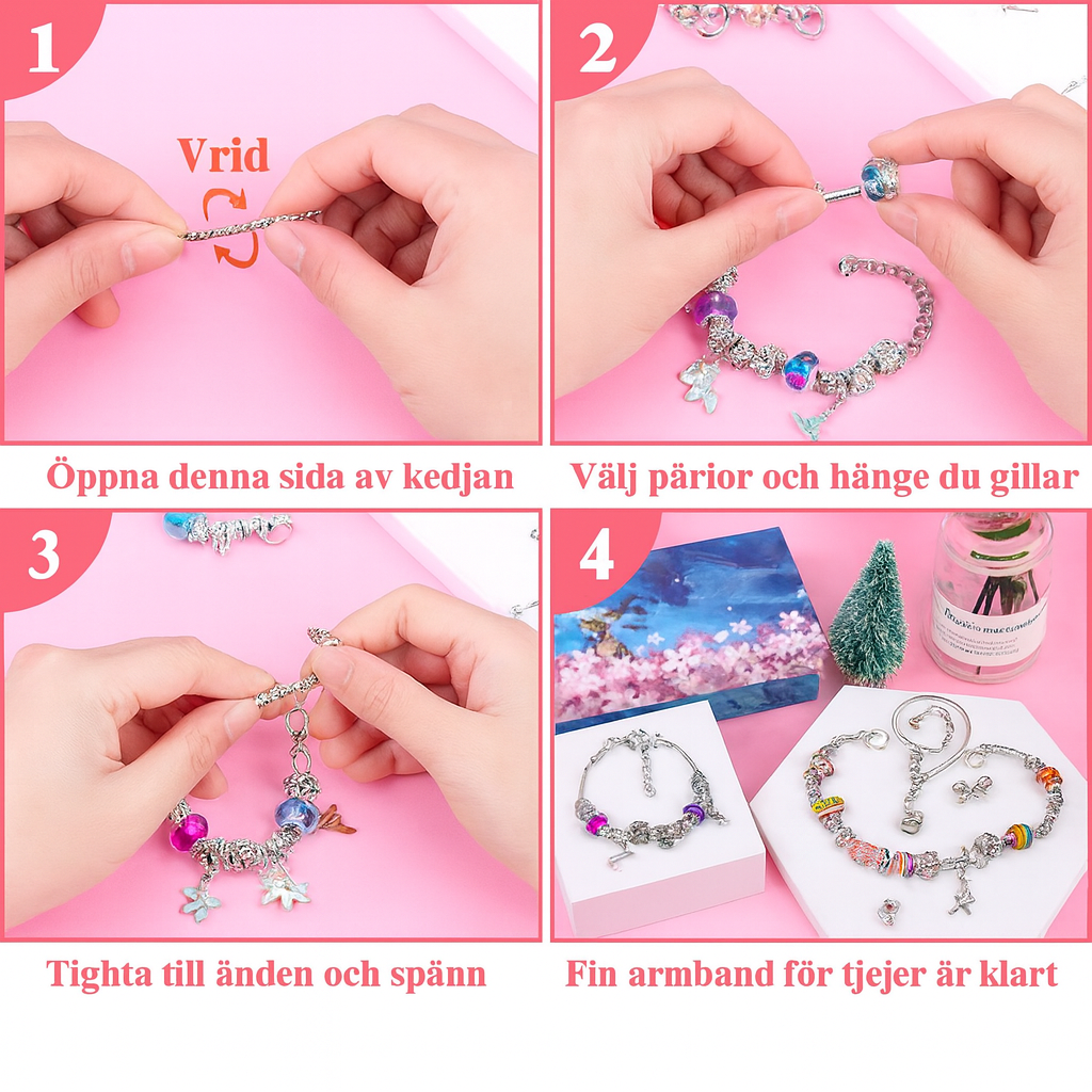 DIY Smyckestillverkningskit för Flickor – Armband & Berlocker i Presentförpackning