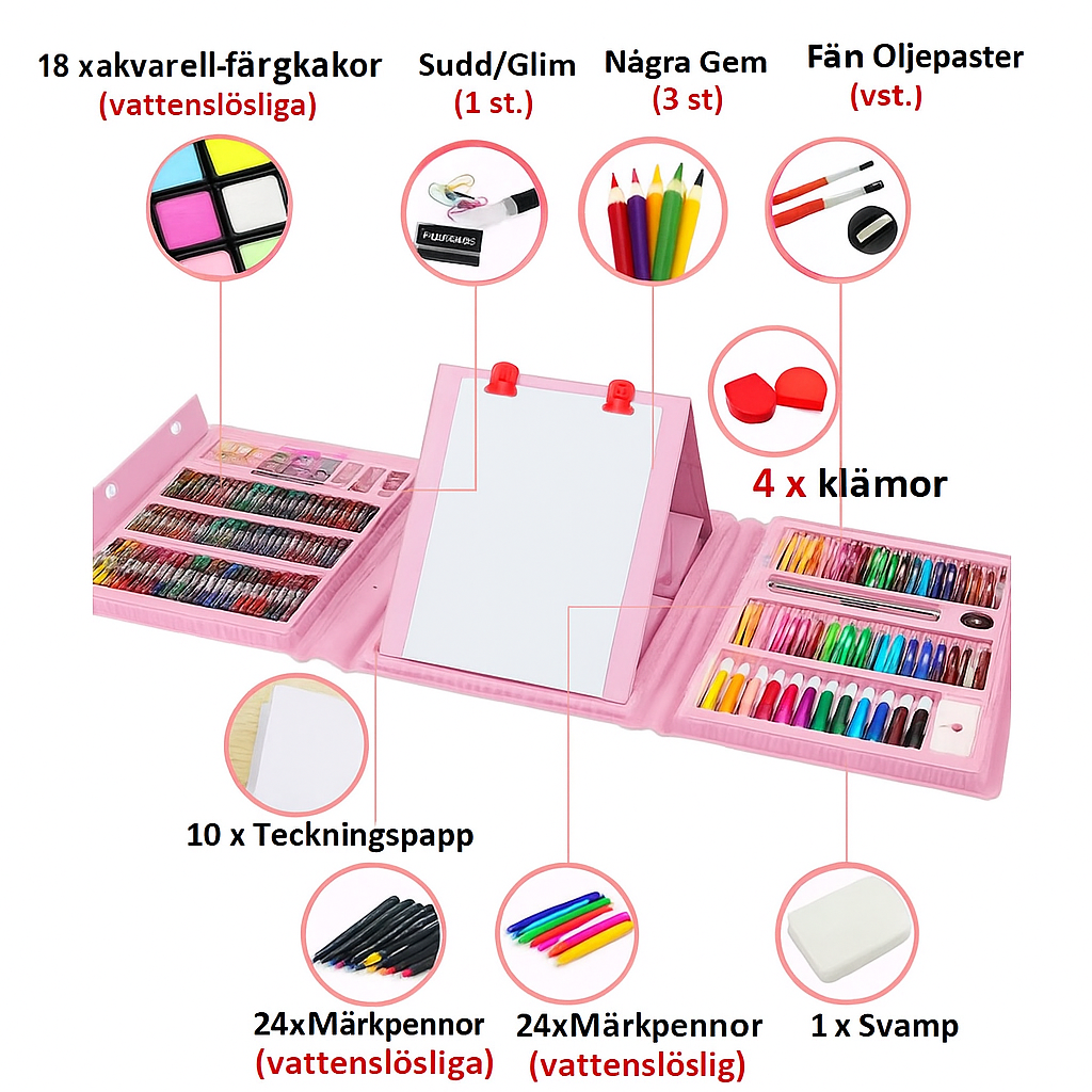 Komplett konstset för barn med 208 delar – kreativitet i varje penseldrag