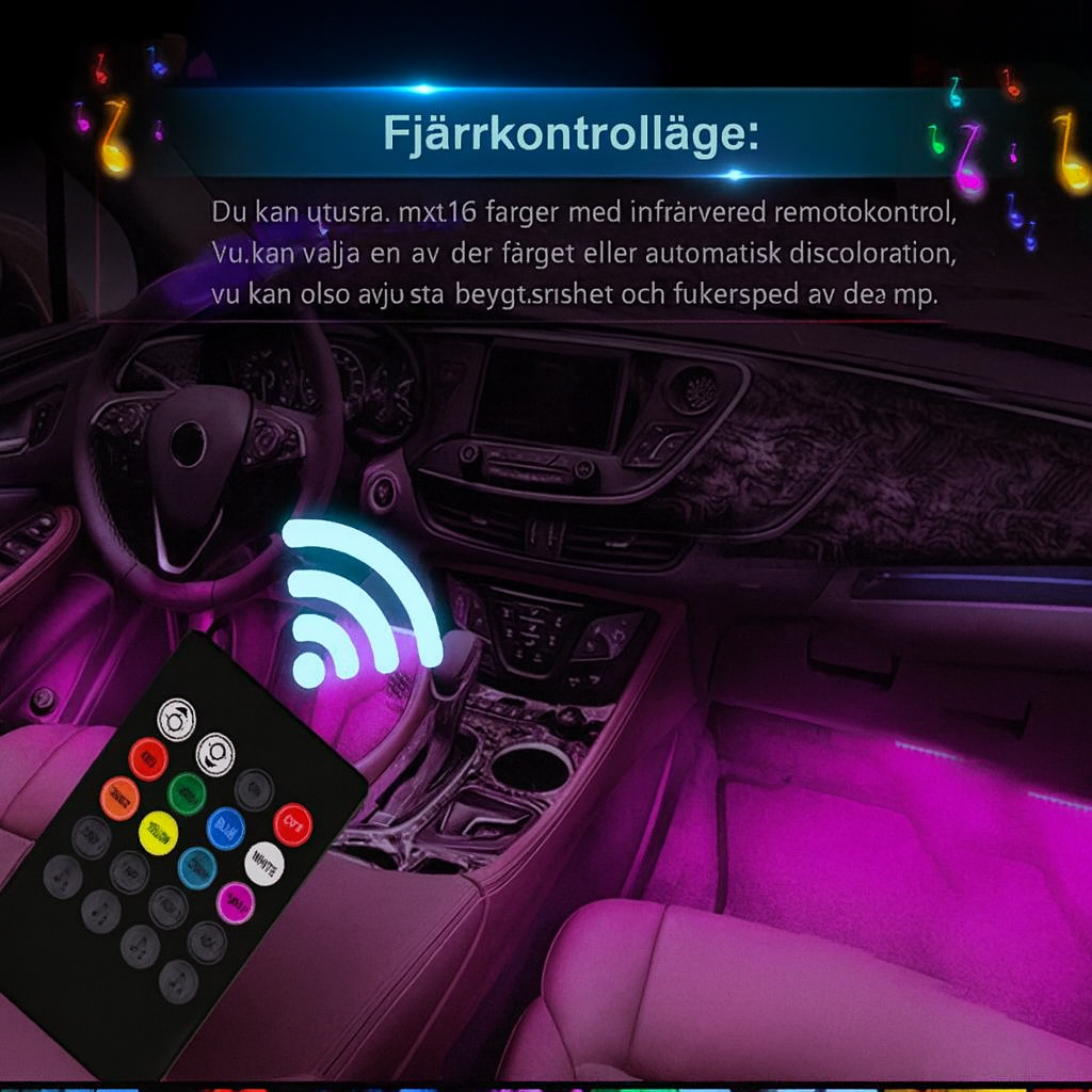 Trådlös Atmosfärbelysning för Bil med Musiksynk