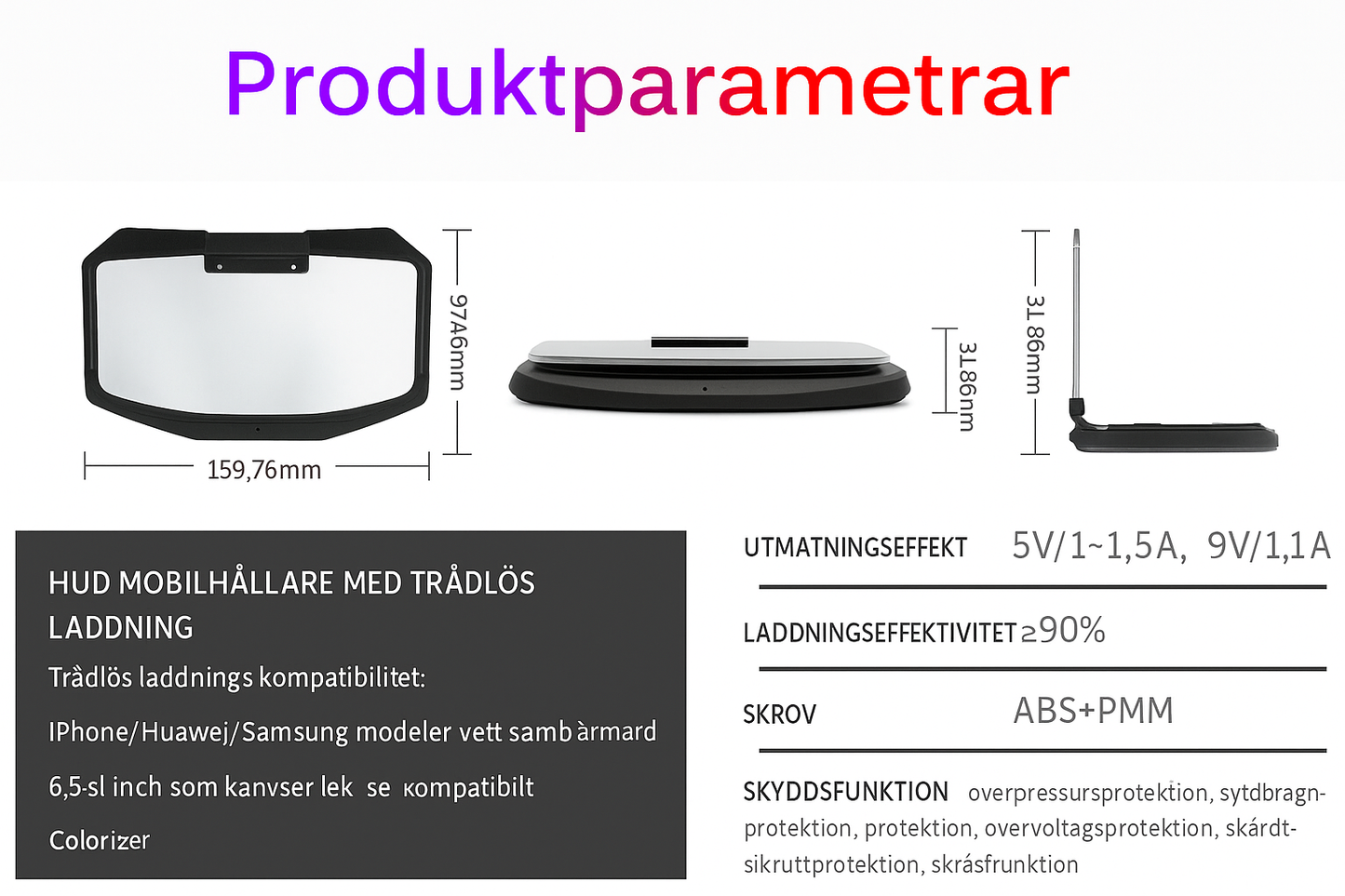 Trådlös HUD Projektor med GPS, Notiser & Mobil Laddning
