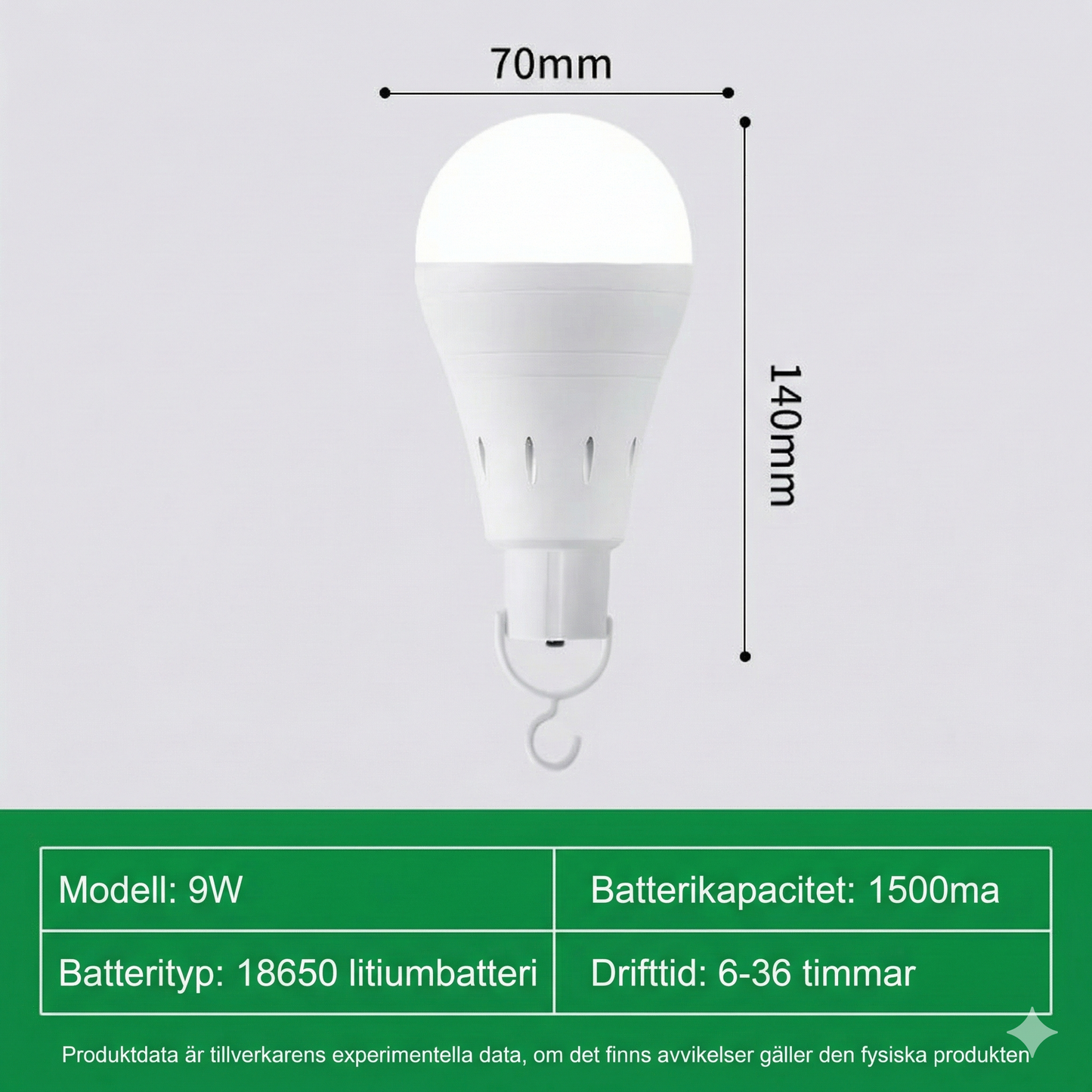 Energisnål 9W Nödlampa med Batteri för Hem, Camping och Strömavbrott