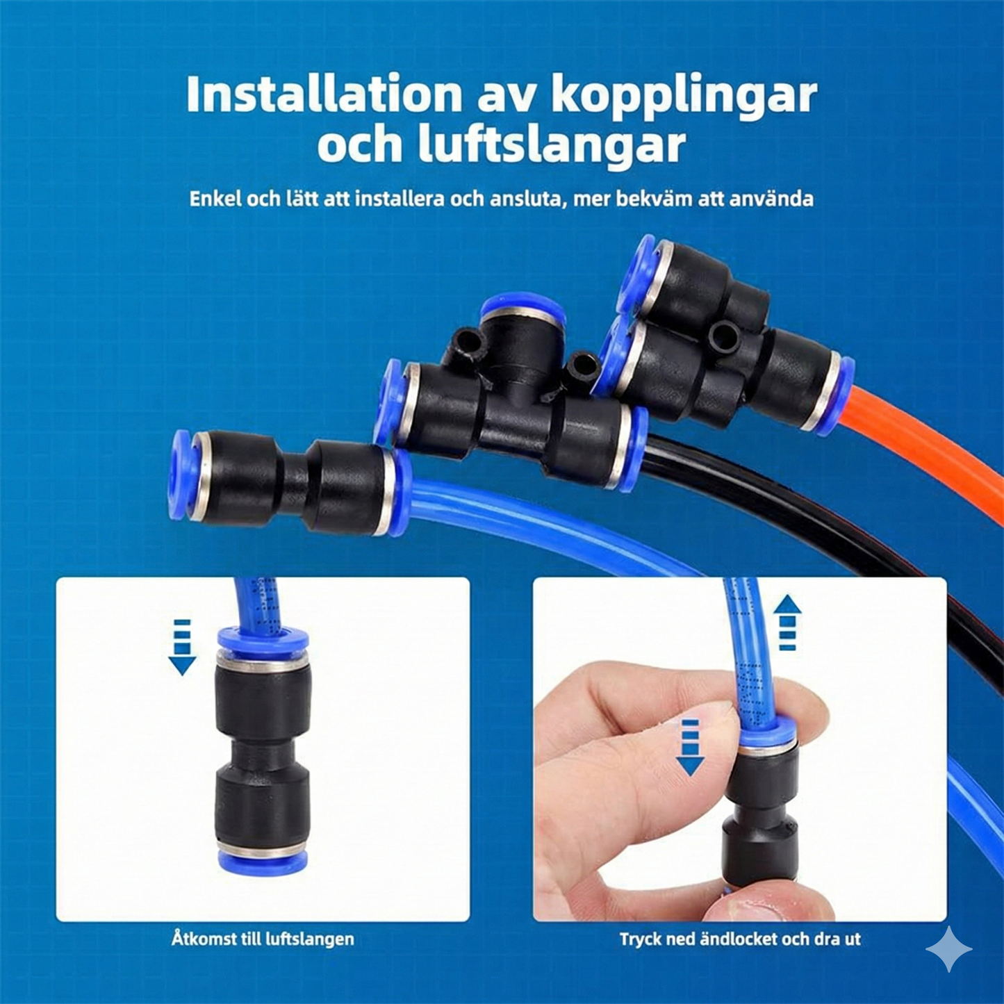 Push-in Luftkopplingar 1/4" – 360° Roterbar & Verktygsfri
