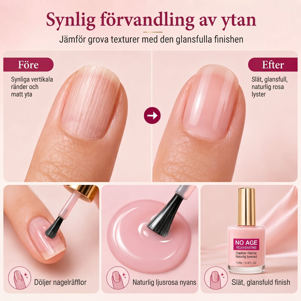 Nude Rosa Nagelstärkare med Optisk Utslätning och Hög Glans