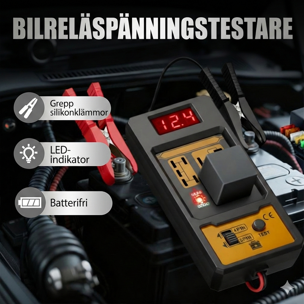 Digital Relätestare för Bil – LED-indikator & Krokodilklämmor