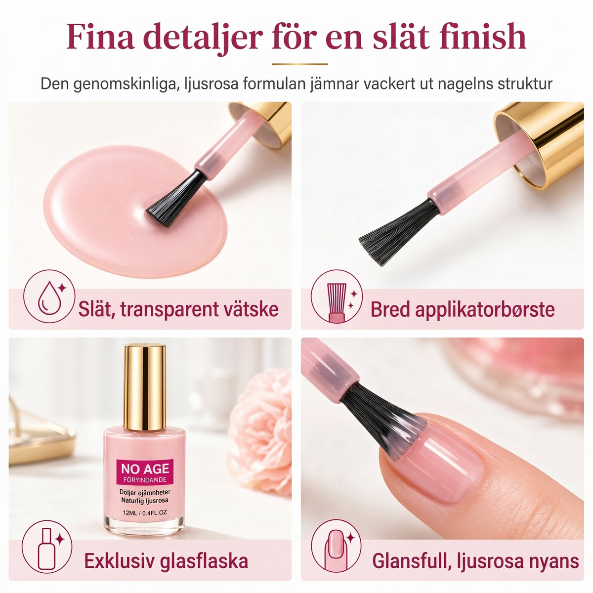 Nude Rosa Nagelstärkare med Optisk Utslätning och Hög Glans