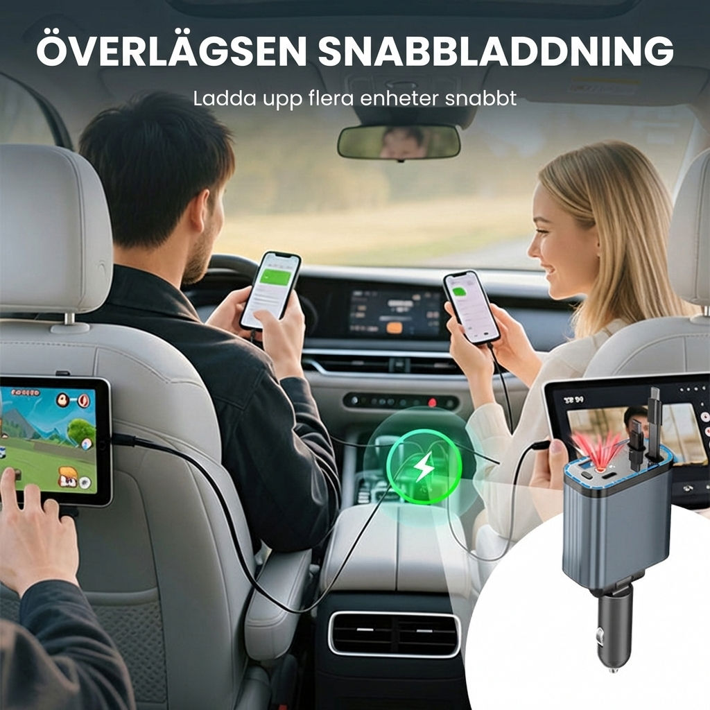 90W Supersnabb Billaddare – Indragbara Kablar & Stjärnhimmel