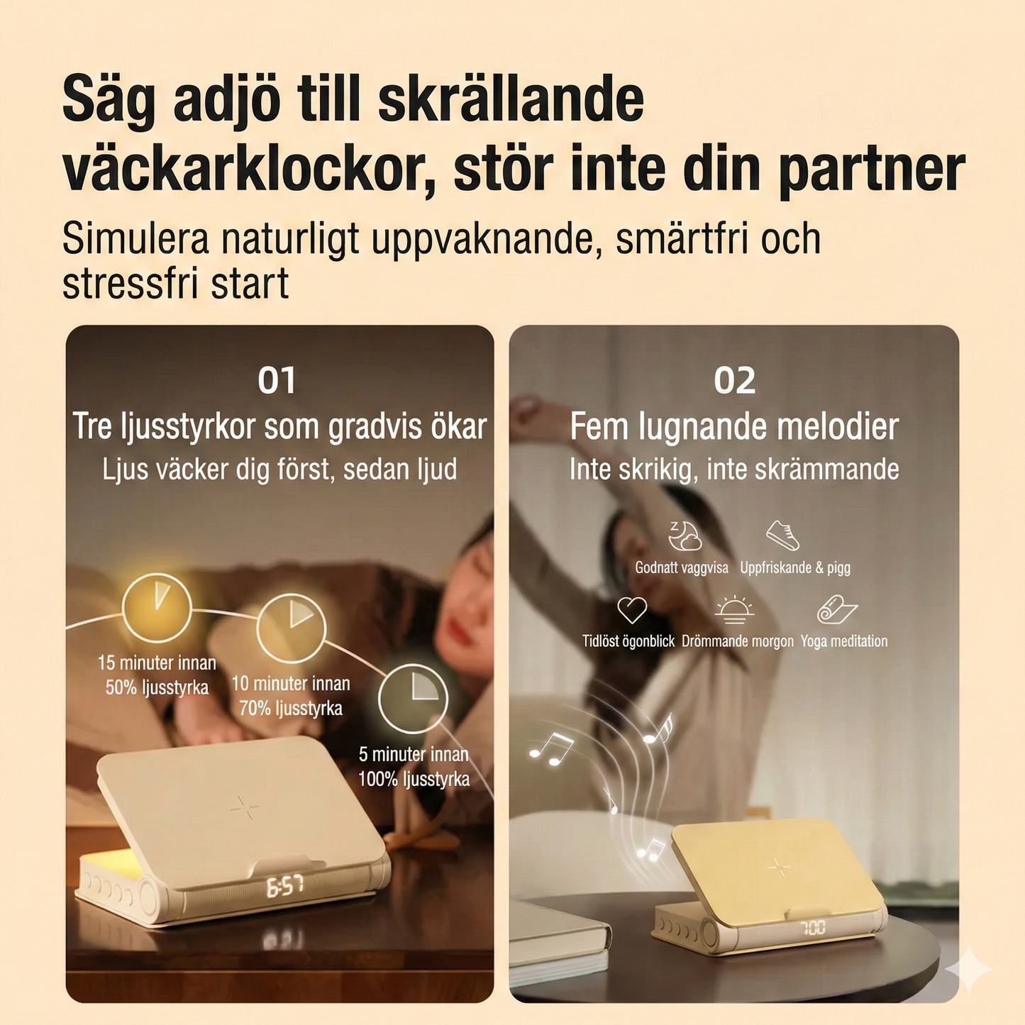 Multifunktionell Nattduksbordslampa – Ljud, Ljus & Laddning