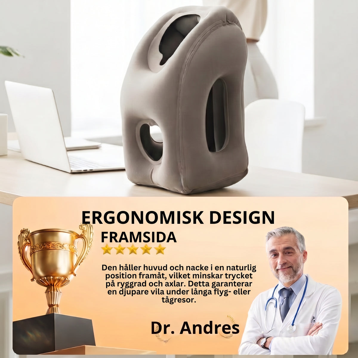 Bärbar uppblåsbar ergonomisk reskudde – 360° nackstöd & 45° perfekt vinkel för resan