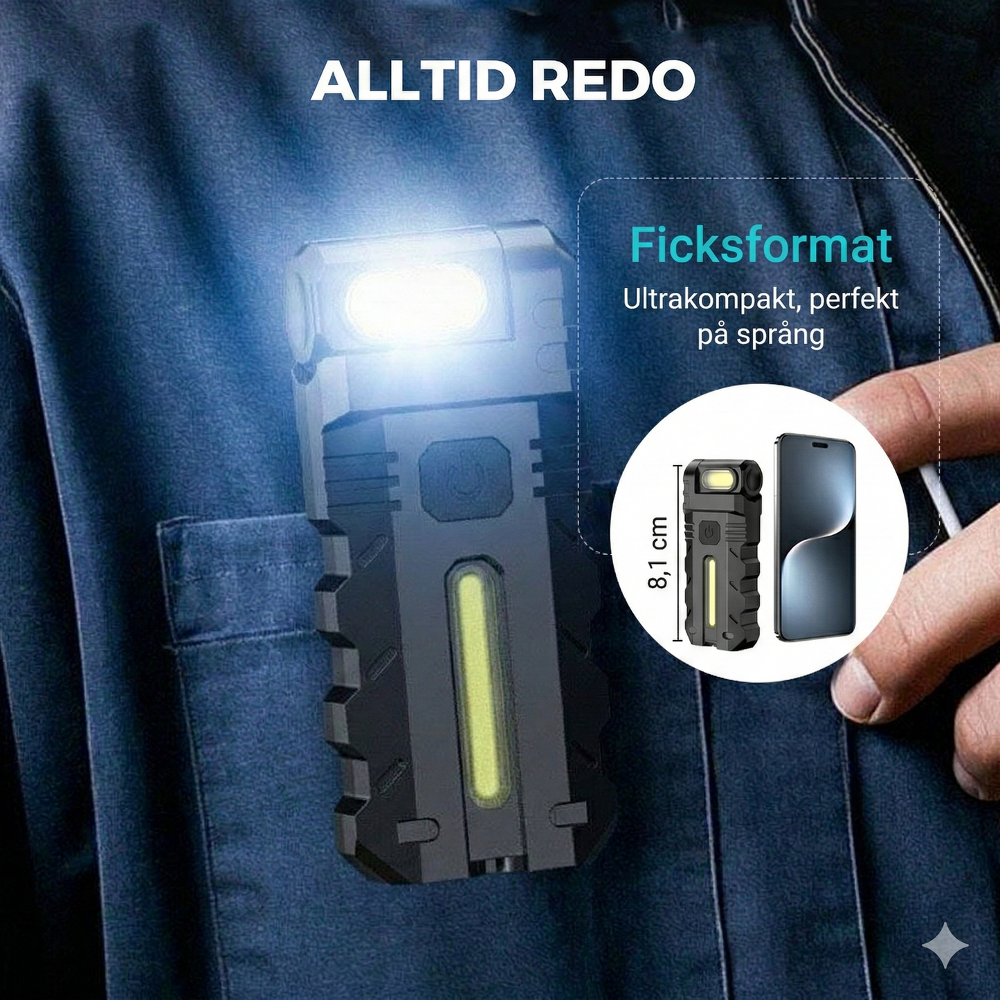 LED-arbetslampa med 180° vridbart huvud