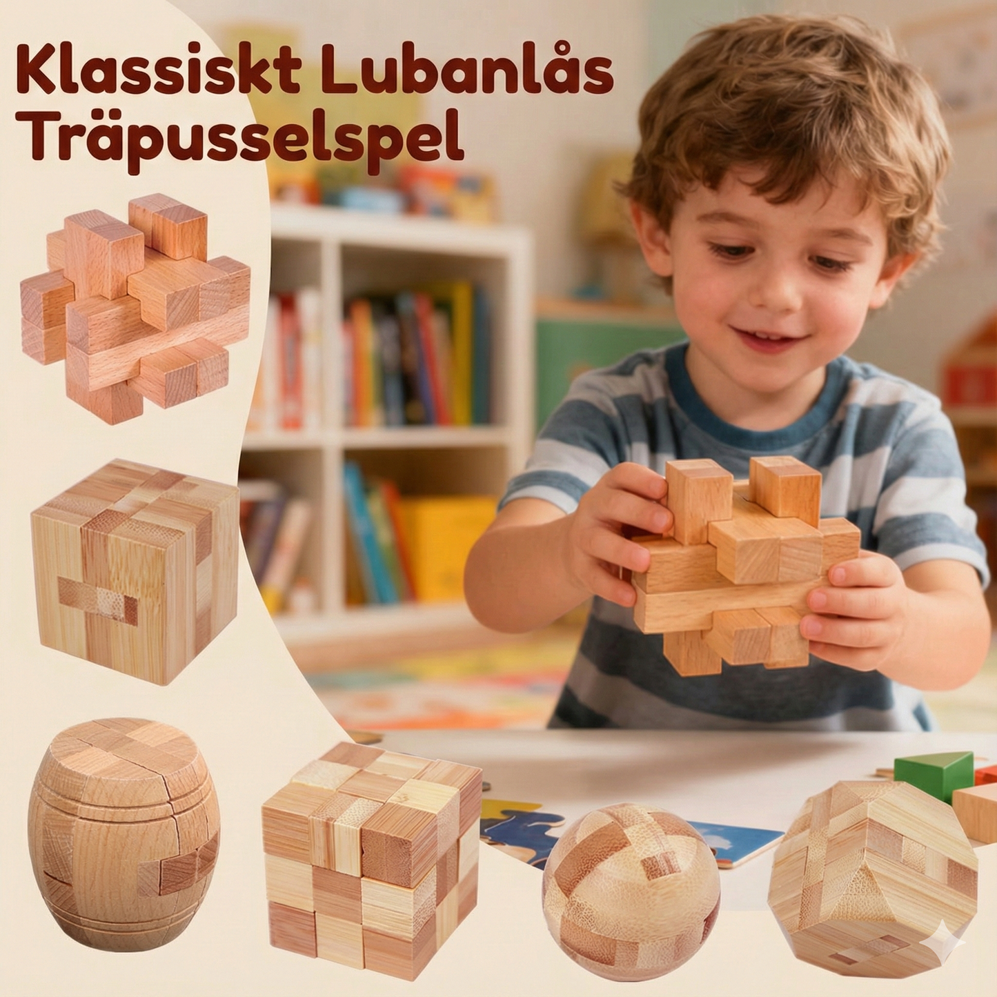 Klassiskt 3D-Träpussel för Hjärngympa & Logik