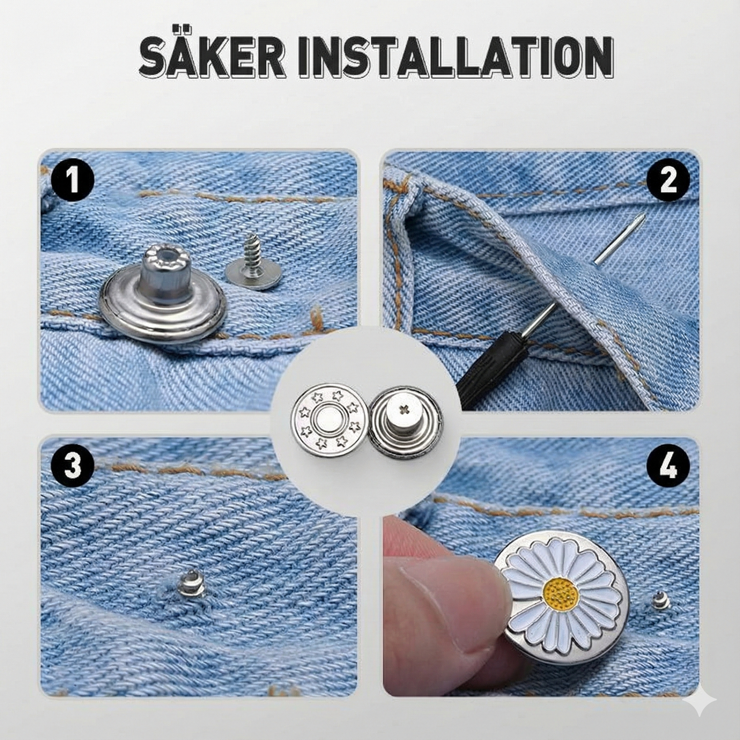 Sömnadsfria Jeansknappar med Skruvfunktion & Verktyg