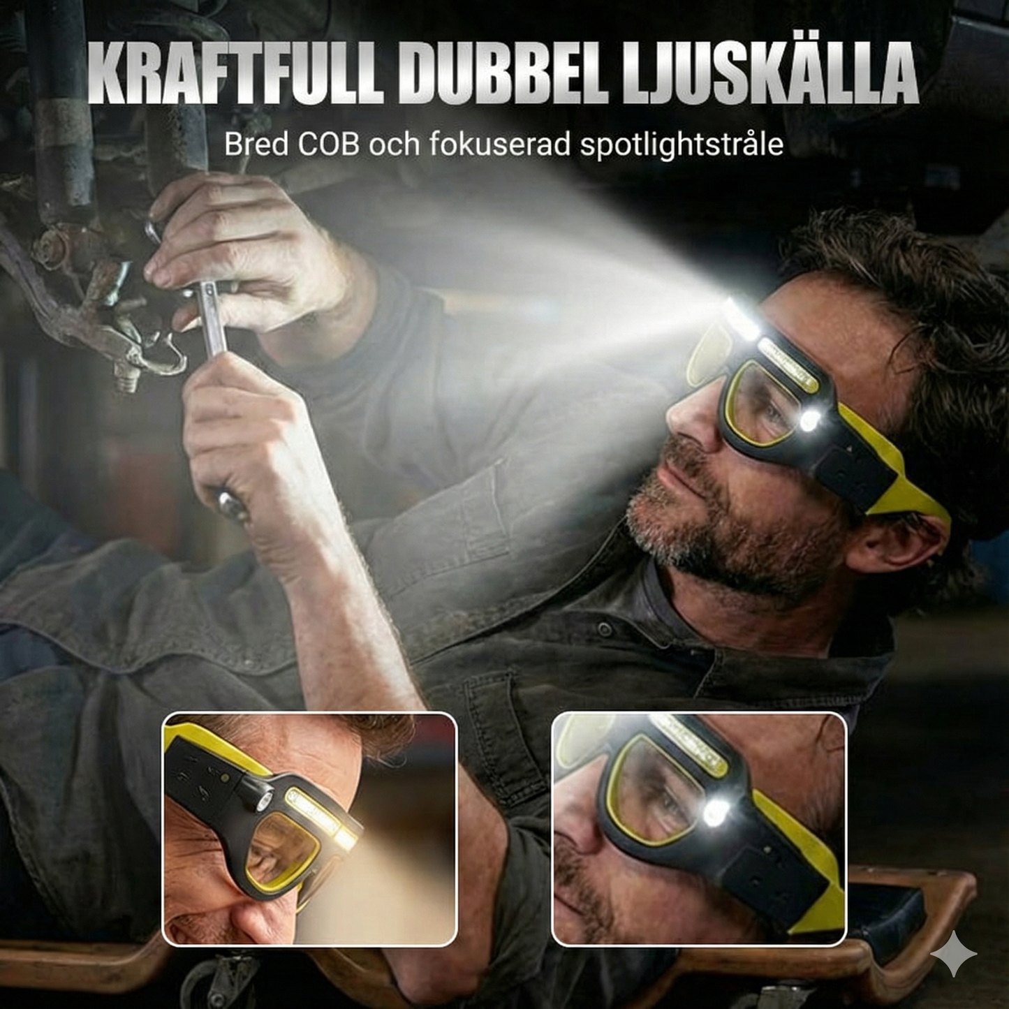 Uppladdningsbar LED-Glasögonlampa med Rörelsesensor & 5 Ljuslägen