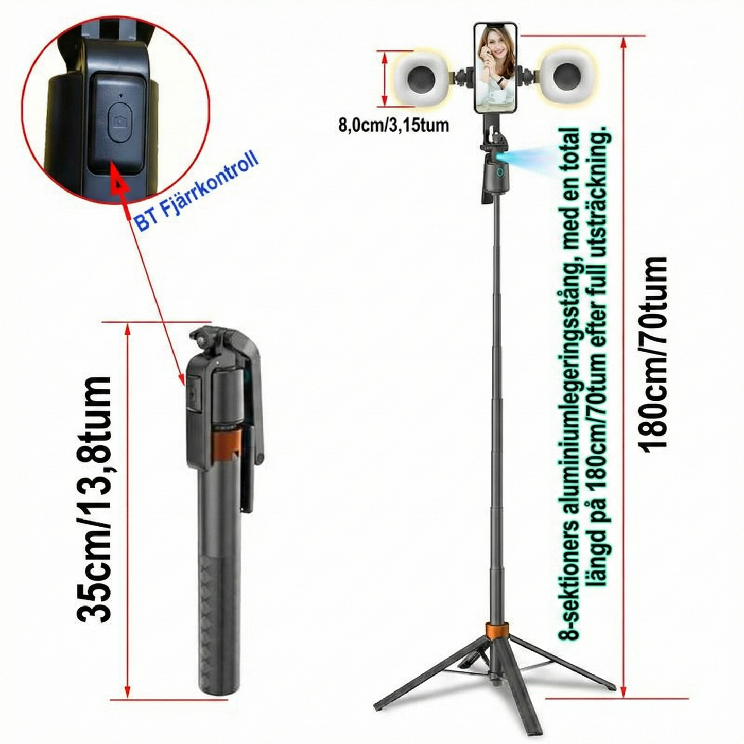 Roterande Mobilhållare med Automatisk Följning för Vlogg och Stream