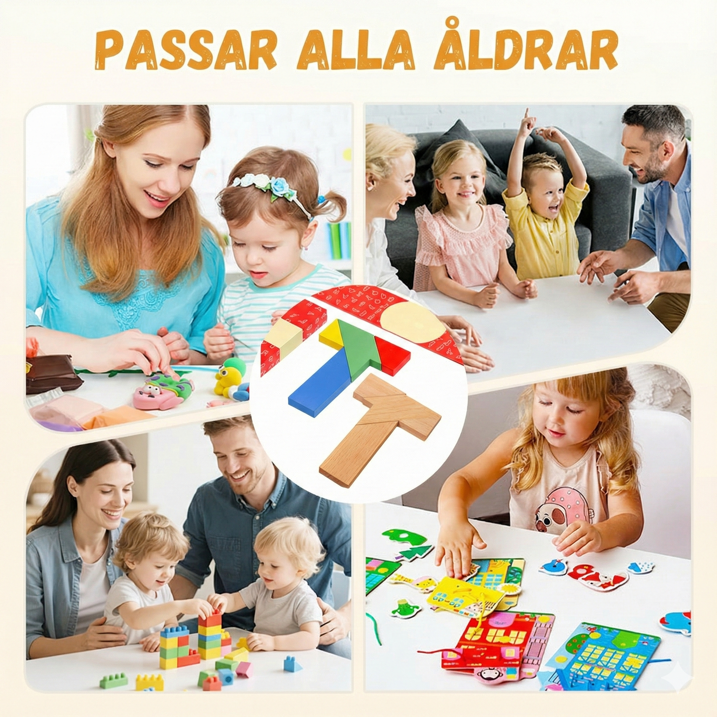 Pedagogiskt T-Pussel i Trä