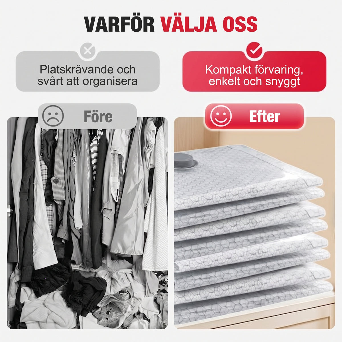 Praktiskt resevakuumset med flera påsstorlekar och sladdlös pump för resväskan