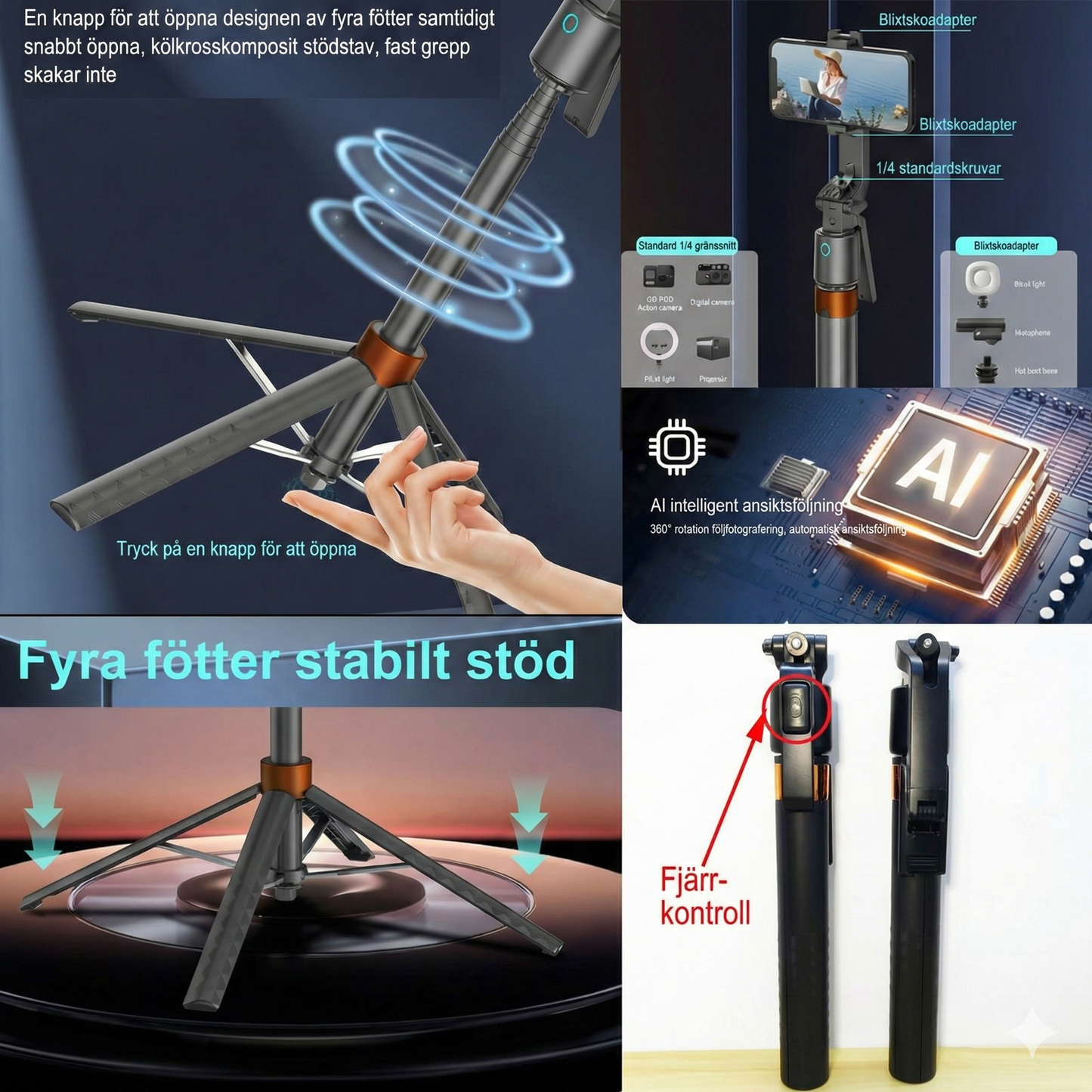 Roterande Mobilhållare med Automatisk Följning för Vlogg och Stream