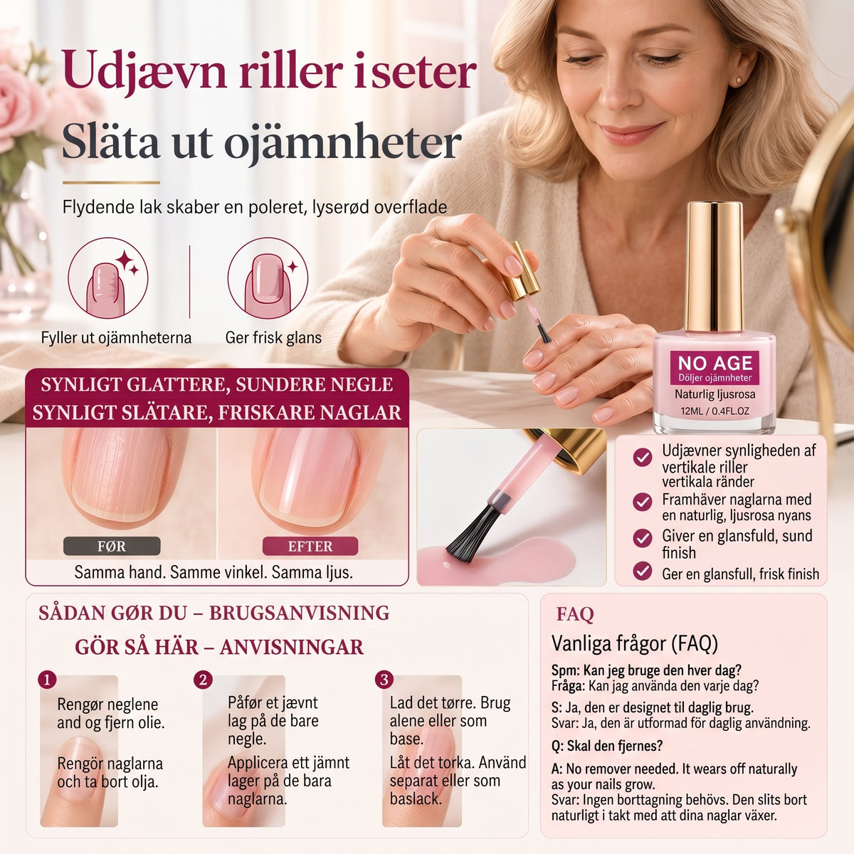 Nude Rosa Nagelstärkare med Optisk Utslätning och Hög Glans