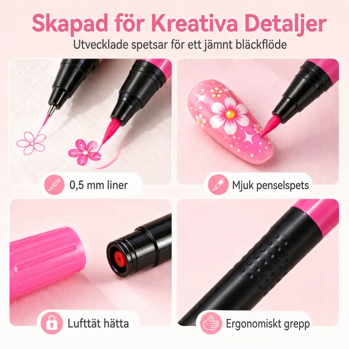 24-färgers nagelkonstpennor med dubbla spetsar – Perfekta för detaljer och mönster