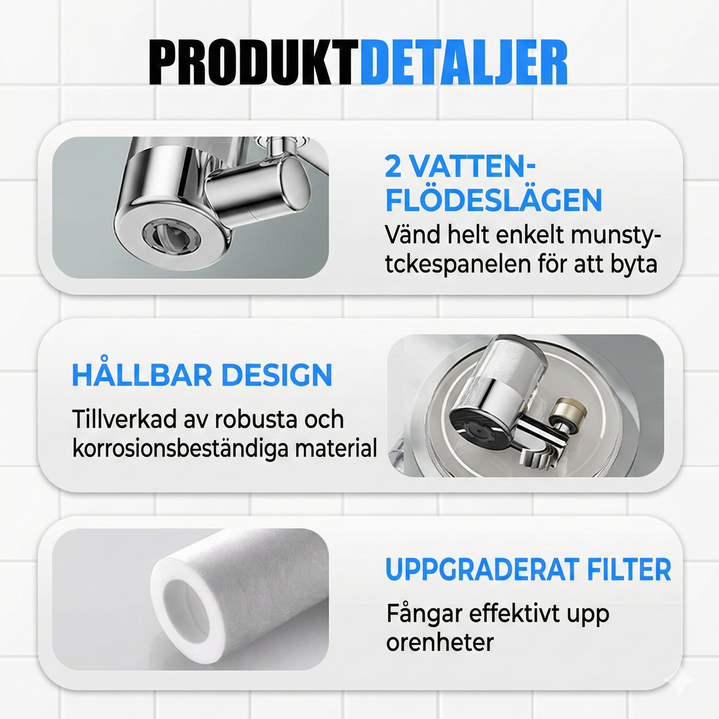 Universellt Kranmunstycke med Filter – 720° Roterbart