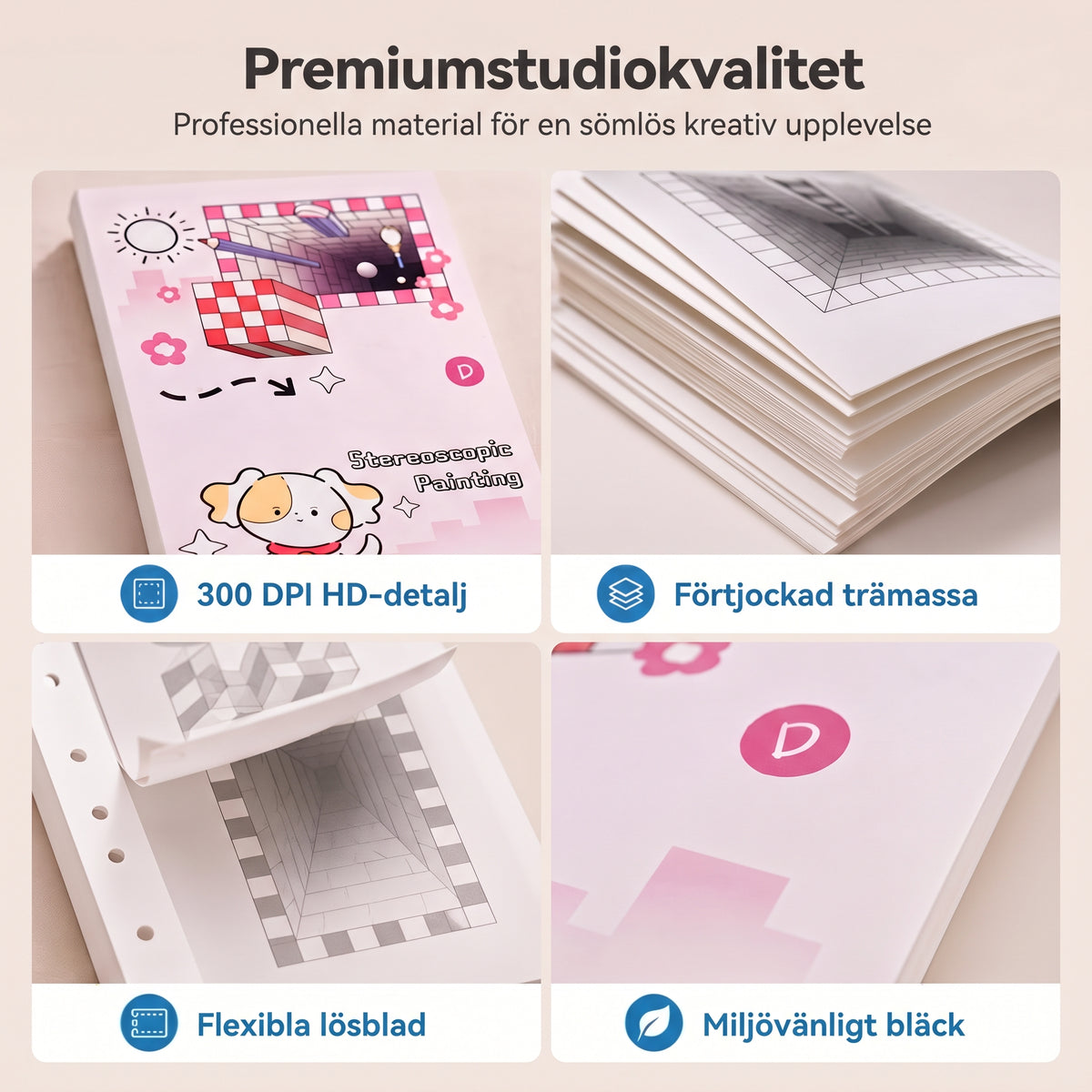 3D-stereoskopisk målar- och aktivitetsbok för barn med roliga färgläggnings- och klippuppgifter