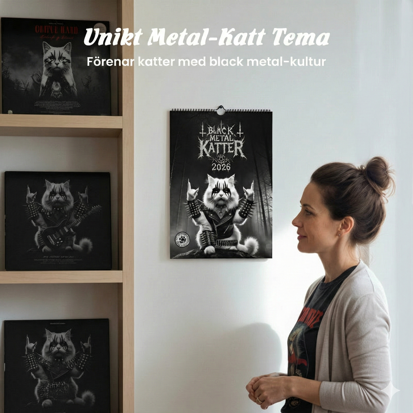 Väggkalender 2026 med Black Metal-Katter & Svartvit Konst