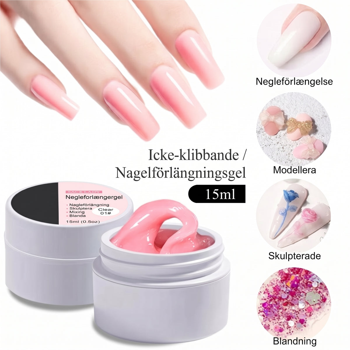 Formbar Nagelgel (15 ml) – Perfekt för Nagelförlängning och 3D-Nagelkonst