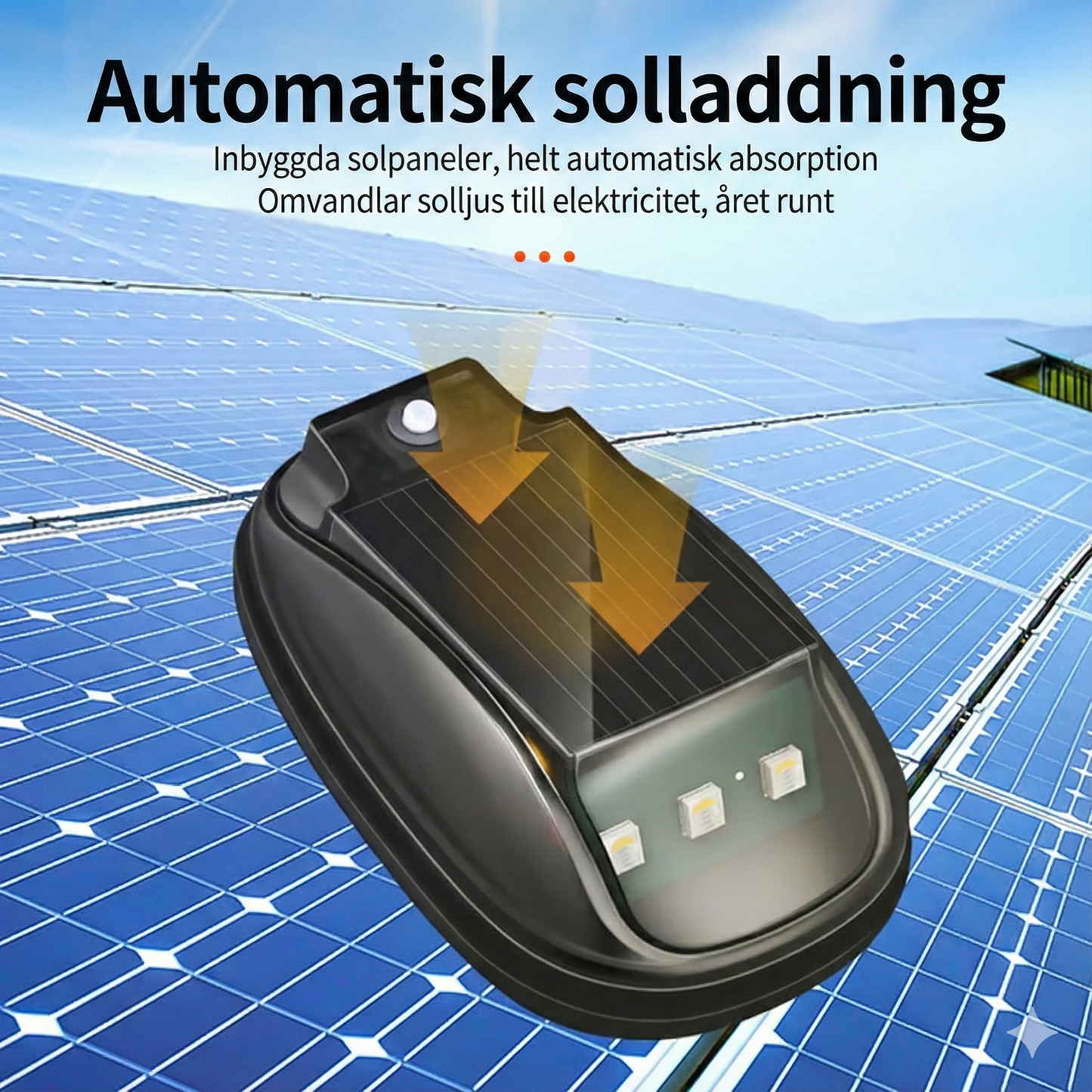 Solcellsdriven LED-Taklampa för Bil med Sensor & Fjärrkontroll