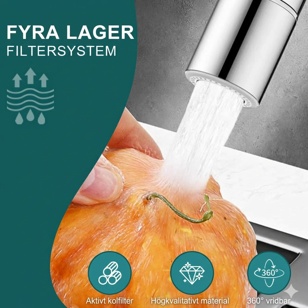 Roterbart Kranmunstycke i Koppar med Två Strållägen och Inbyggt Filter